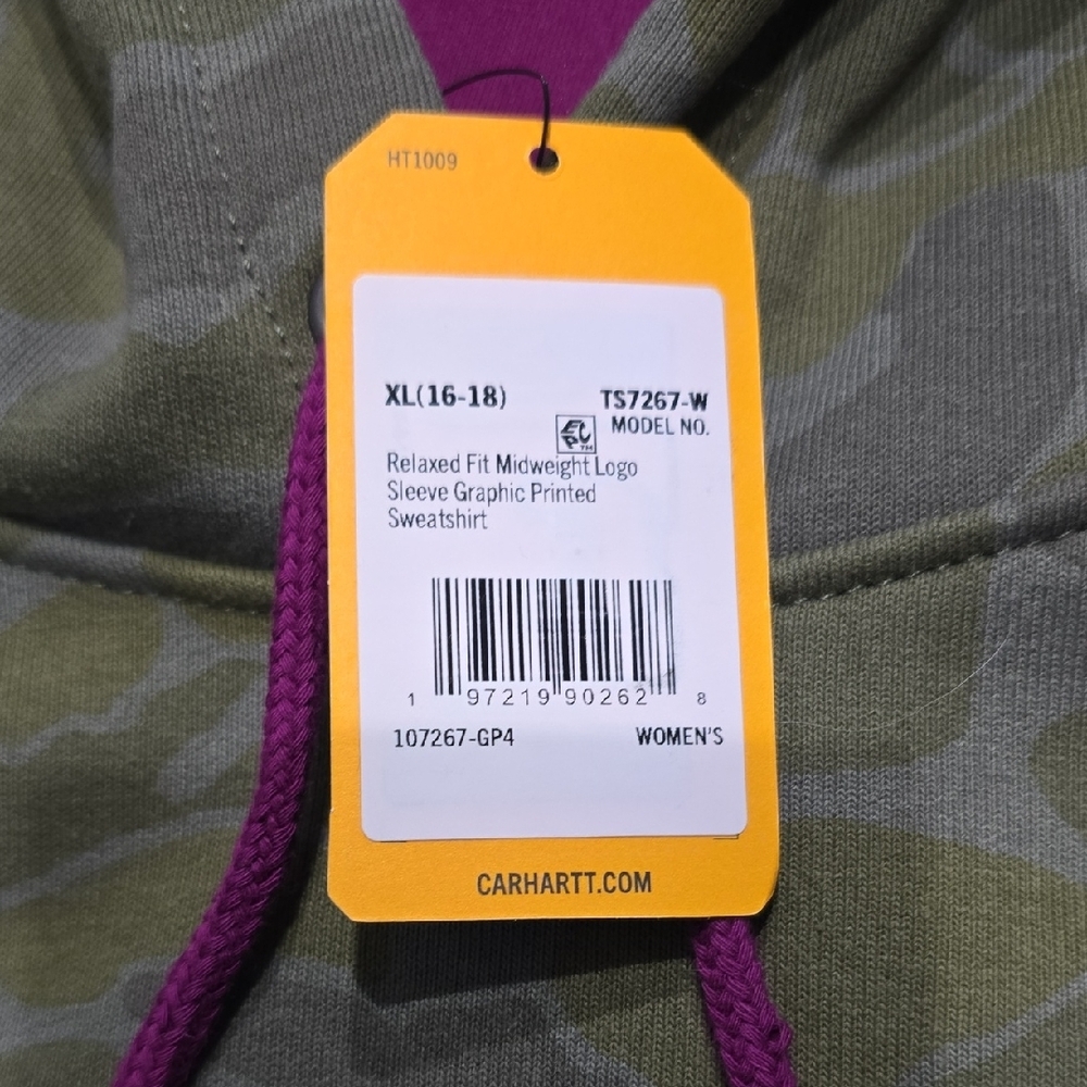 Carhartt Olive Camo Hoodie with Purple Lining - Picture 5 of 7
